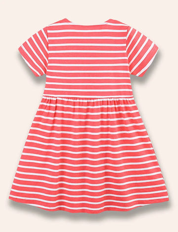 Penguin Appliqué Striped Dress